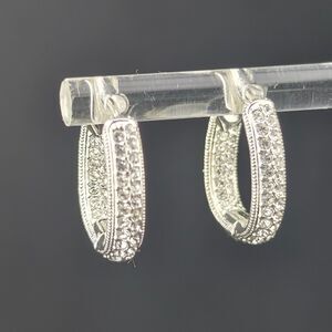 Nadri White Crystal Rhodium Finish 18mm Hoop Earrings
